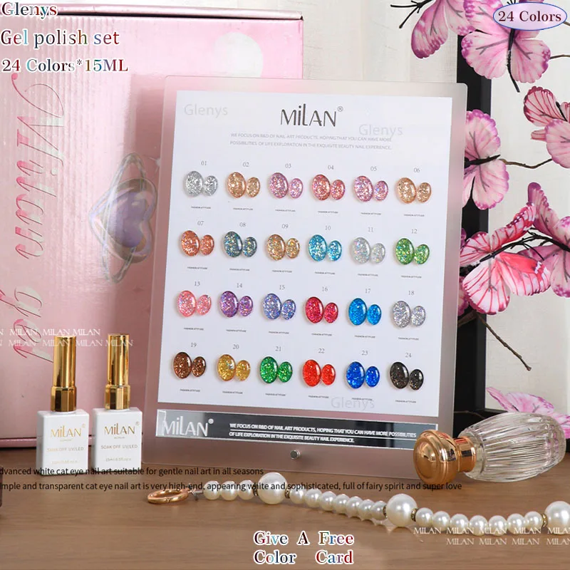 

Glenys 24 color nail polish gel net red popular immersion gel color matching card nail salon essential UV LED varnish set