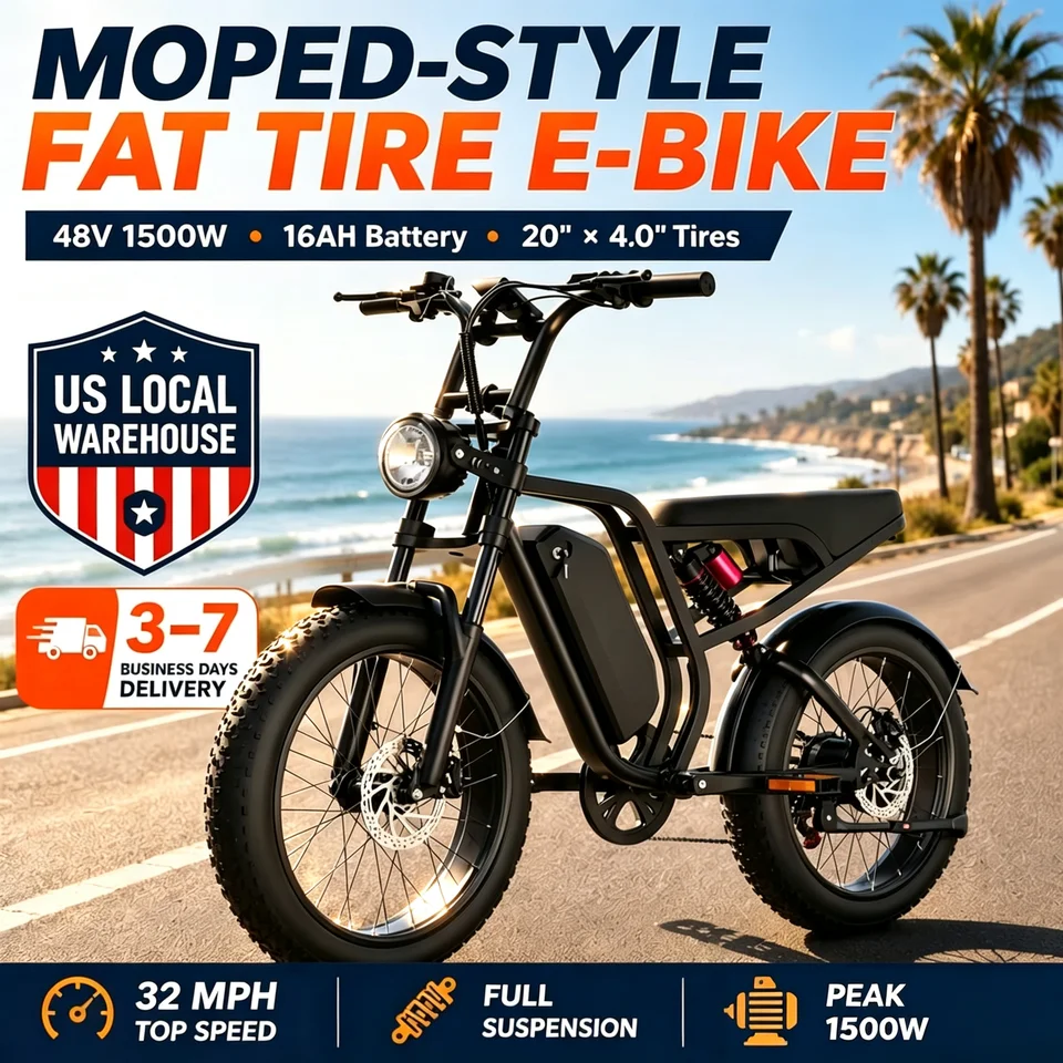 Su8 Peak 1500W/2000W 85N.m/100N.m Motor Electric Bike , 20"*4.0 Fat Tire Ebike For Teenager, 48V 16Ah/20Ah Removable Battery, Up to 60 Miles Long Range, 32MPH/35MPH  Electric Bicycle, Full Suspension, 7-Speed, All Terrain Off-Road Commuter E-Bike