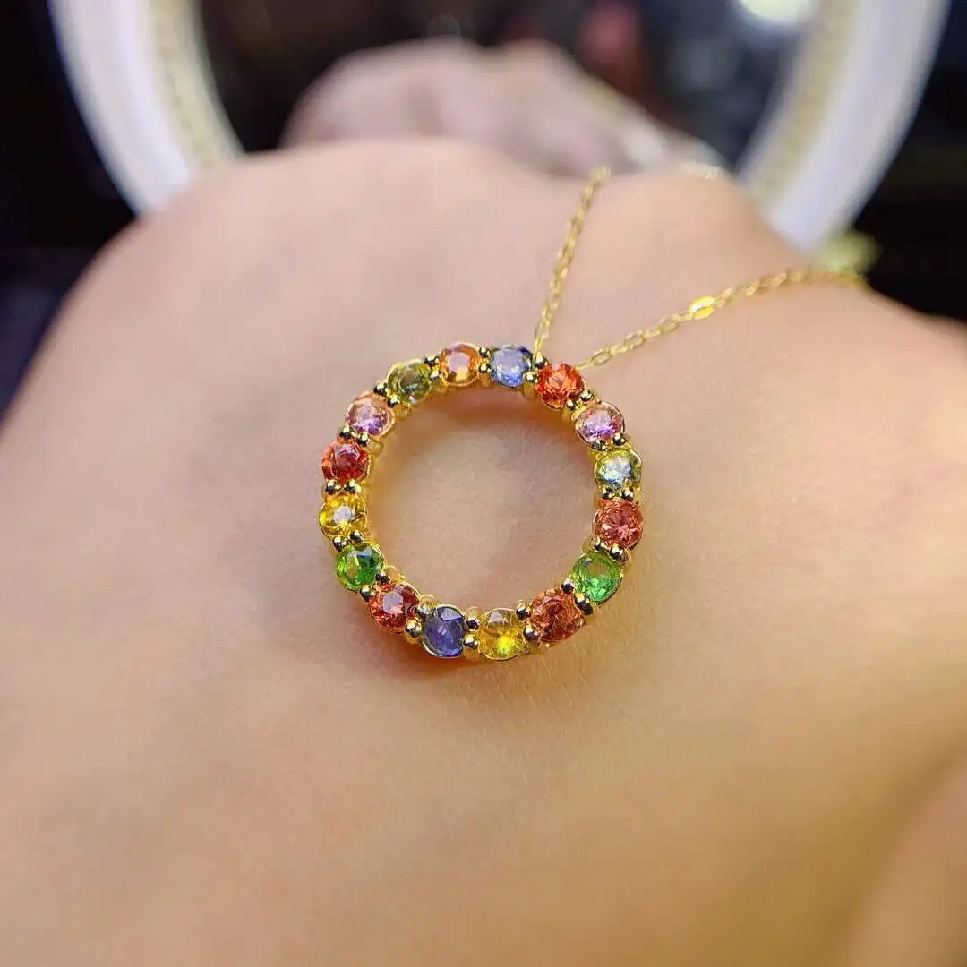 KJJEAXCMY New Natural Women's Colored Sapphire Pendant 925 silver inlay Colorful and splendid Crystal pure fire flash explosion