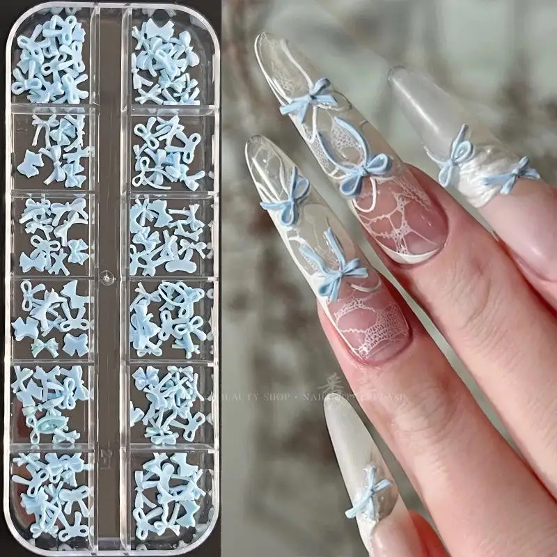 Mix Sweet Colorful Bowknot Sexy Leopard Ribbon Charms Korean Cute Bow Tie Nail Art Accessories Lovely Decorations Manicure Tools