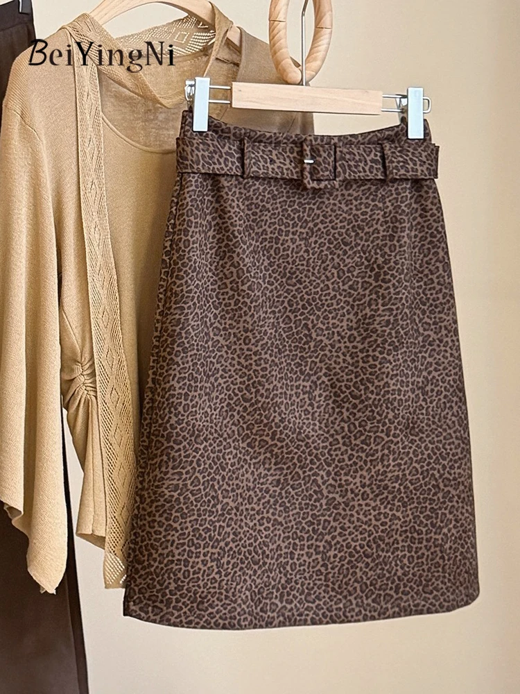 Beiyingni 2026 Autumn Winter Women's Skirts Leopard Print Elegant Casual High Waist Skirt Ladies Commute OL Pack Hip Mini Skirts