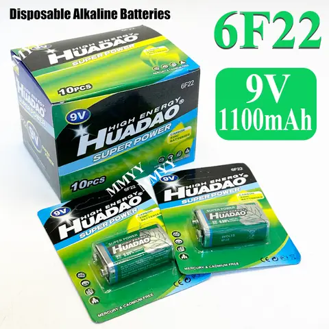 10PCS 6F22 9V 일회용 알카라인 배터리 1100mAh 마이크 멀티미터 장난감 연기 경보기용 건전지