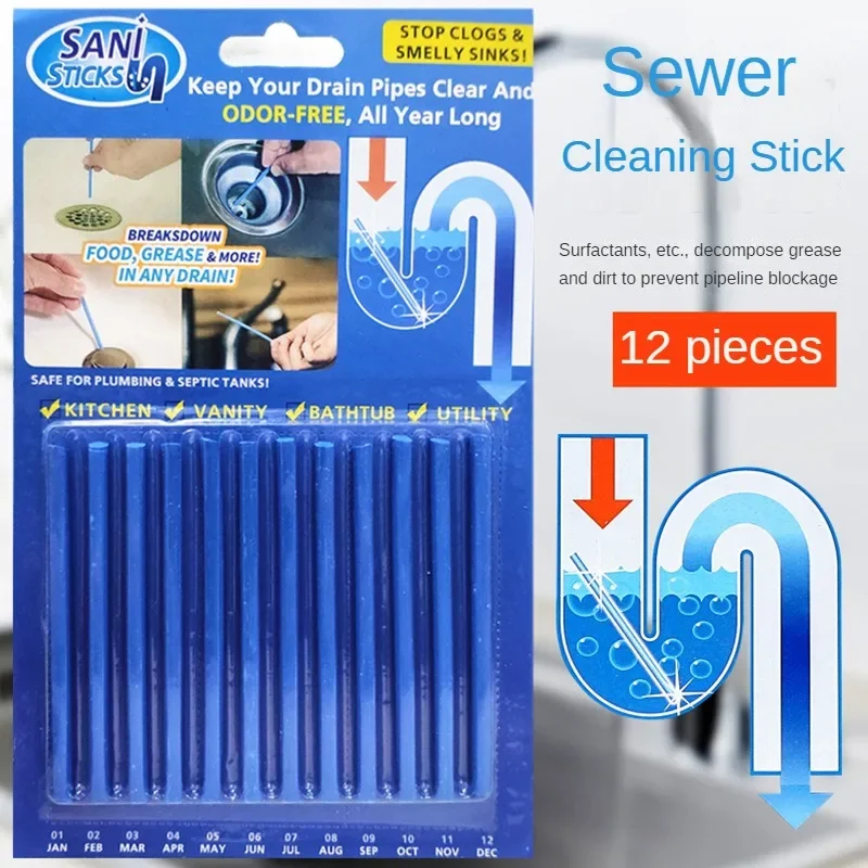 12PCS/ Set Pipeline Bathtub Decontamination Drain Cleaners Kitchen Sink Filt Sticks Sewer Cleaning Rod for Kitchens