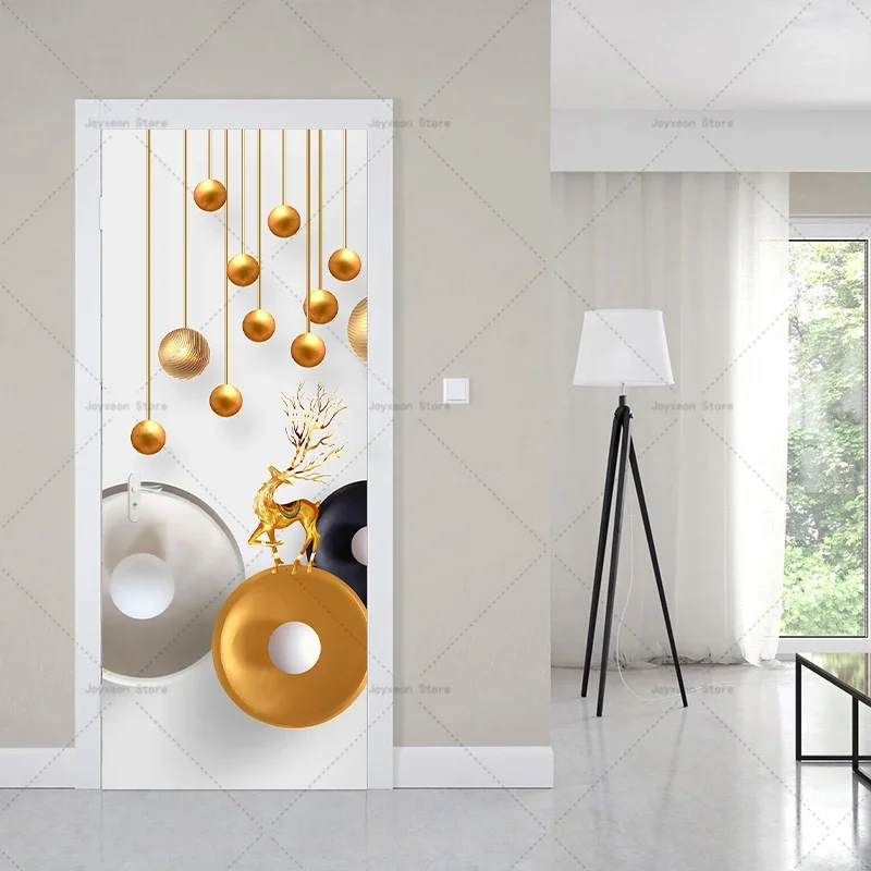 Light Luxury and Simple Style Whole Door PVC Mutual Sticker Self-adhesive Poster Modern Simple Style Decorative Wallpaper