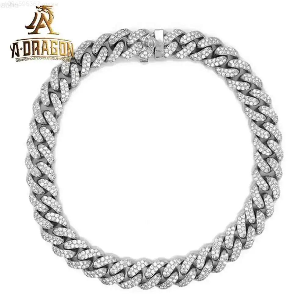 

Pure 925 Silver 12mm White Gold Plated Vvs Moissanite Diamond Cuban Chains for Men