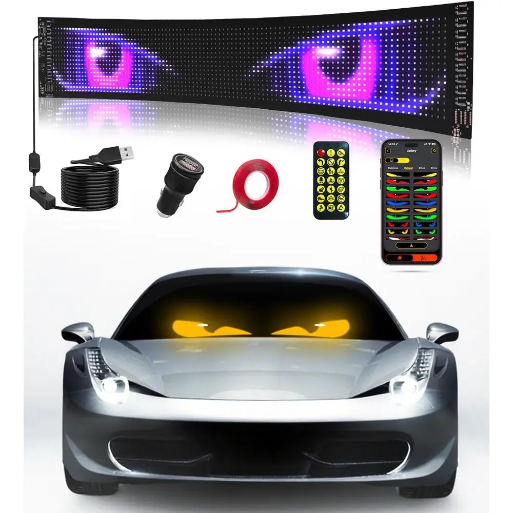 

23.4 Programmable LED Car Sign with App & Remote, 5V USB Display for Windshield (1 Piece)