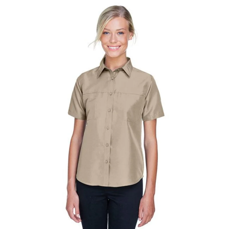 

Womens Key West Short Sleeve Performance Staff Button Down Shirt Moisture Wicking Breathable Office Work Uniform BLACK Size S
