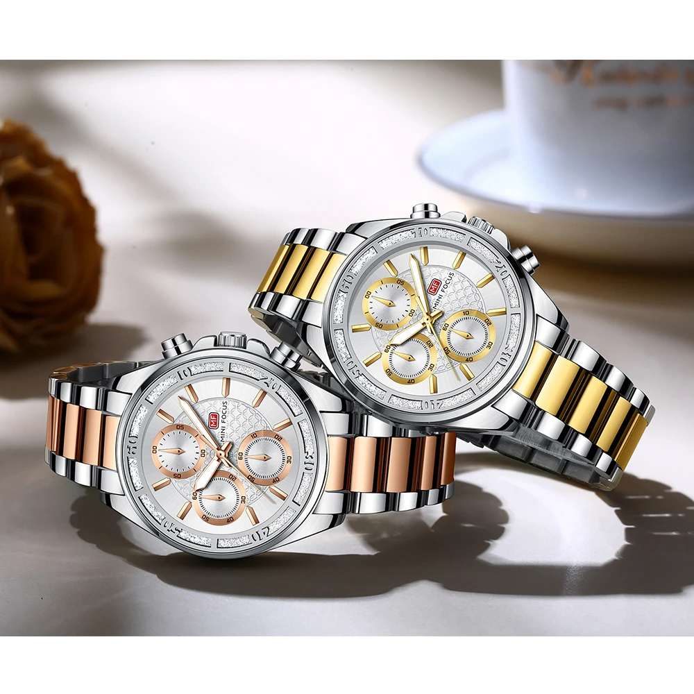 MINI FOCUS 0615, кварцевые часы для женщин, модные роскошные светящиеся водонепроницаемые часы с хронографом и календарем, повседневные деловые женские часы