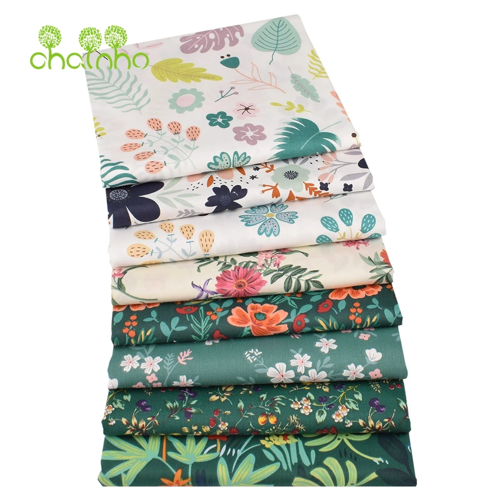 

Chainho,Printed Twill Weave Cotton Fabric,Patchwork Cloth,DIY Sewing Quilting Material,Green Floral Series,3 Specification,CC271