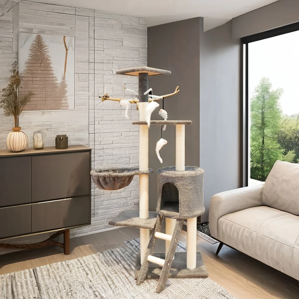 

Premium Cat Tree with Durable Plush Scratcher Stylish Cat Climbing Frame and Toy for Feline Exercise and Fun