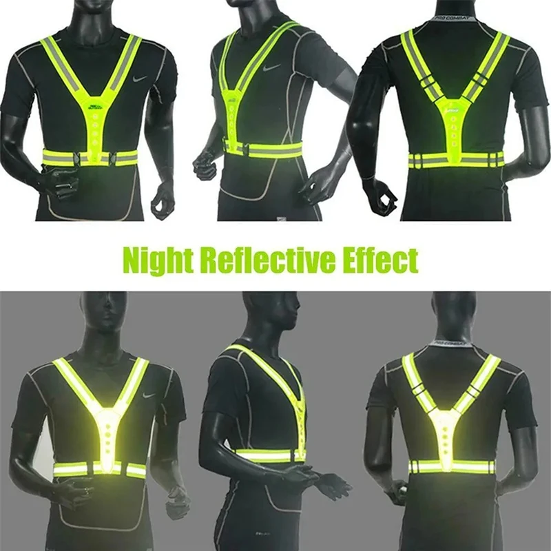 Safety Reflective Vest LED Running Light Adjustable Cycling Vest 4X1.5cm Outdoor Night Warning Work Fishing Sports Vest