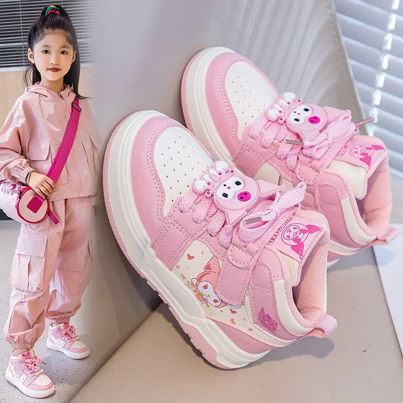 Kuromi Anime Kawaii Sanrio Ins Fashion Board Schuhe niedlichen Frühling Herbst Leder atmungsaktive Freizeit schuhe Weihnachts geschenke für Kinder