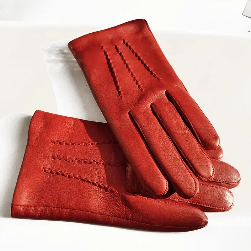 Touch Screen Sheepskin Gloves Men's Solid Color Genuine Leather Fashion New Cashmere Lining Autumn and Winter Warm Gloves