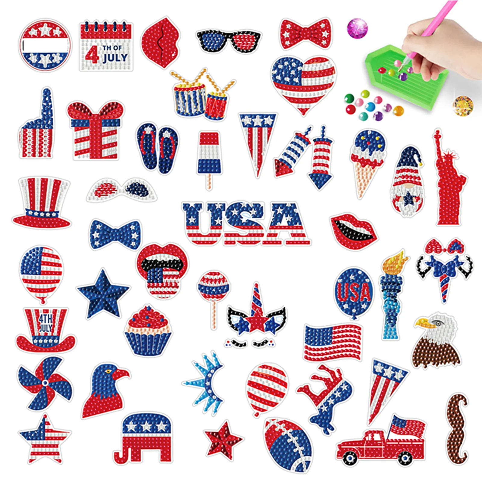 

4th of July Decoration Patriotic Diamond Painting Keychains Memorial Day Diamond Art DIY Ornament Independence Party Supplies