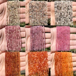 2/3/4mm Natural Faceted White Pink Red Orange Color Jaspers Agates Jade Stone Beads For DIY Jewelry Making Bracelet Accessories