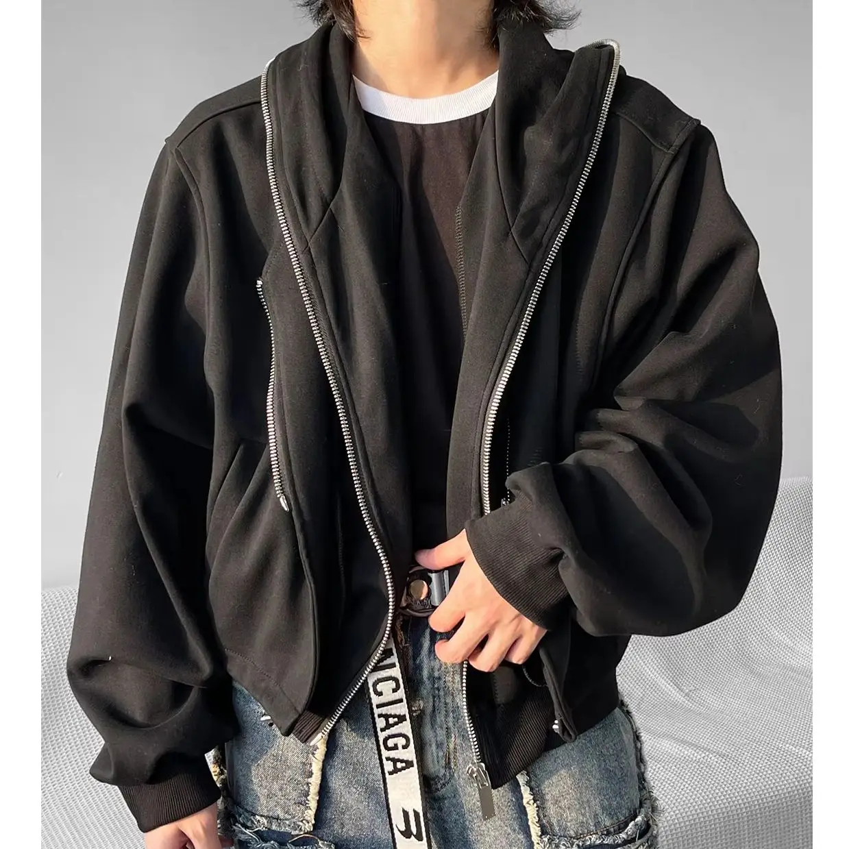 

2025 нишевая высококачественная тяжелая мужская толстовка с капюшоном, зимняя утолщенная повседневная короткая куртка