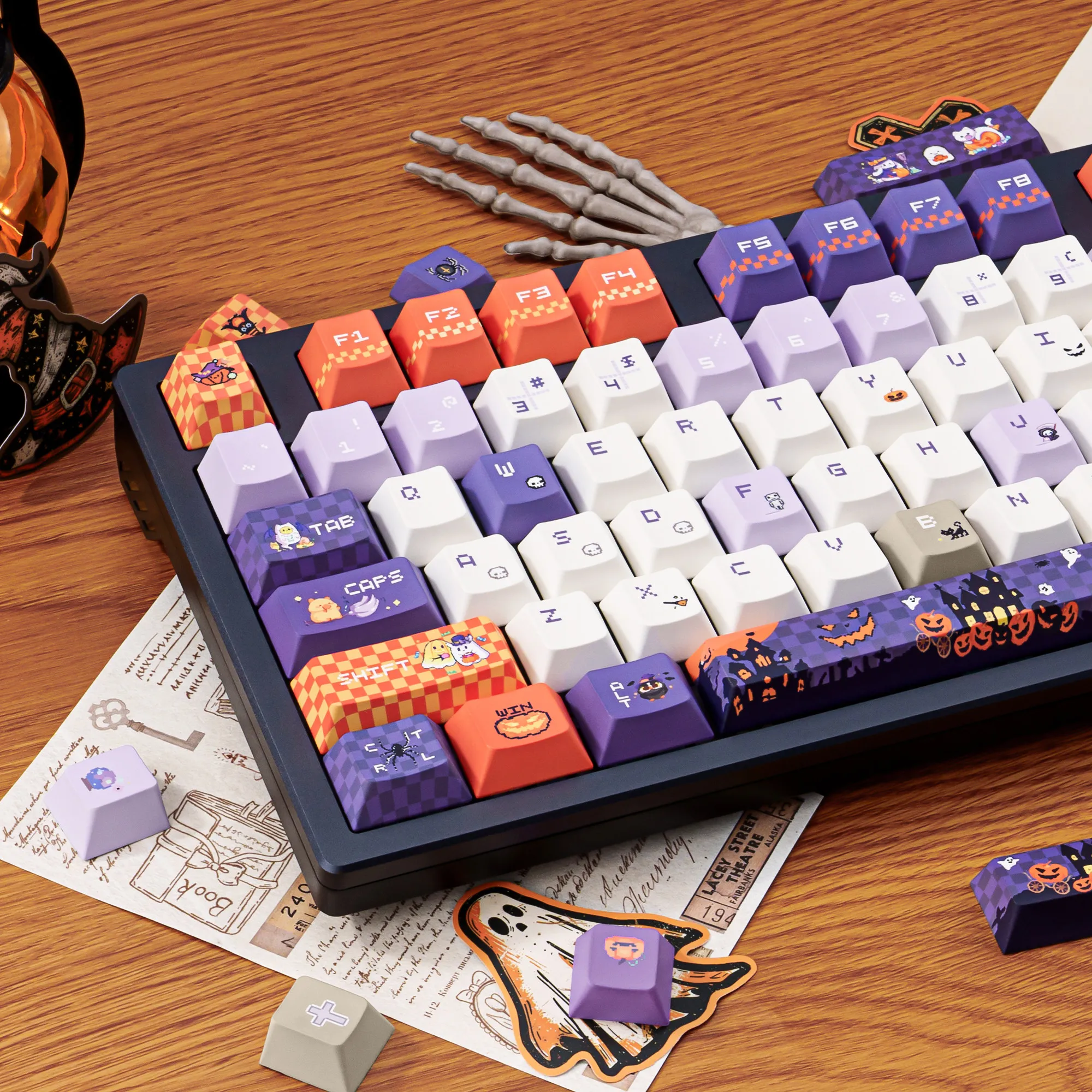 MAIMOOO Trick or Treat Halloween Keycap Cherry Profile PBT Thermal Sublimation Cute Pixel Style Keycaps for Mechanical Keyboard