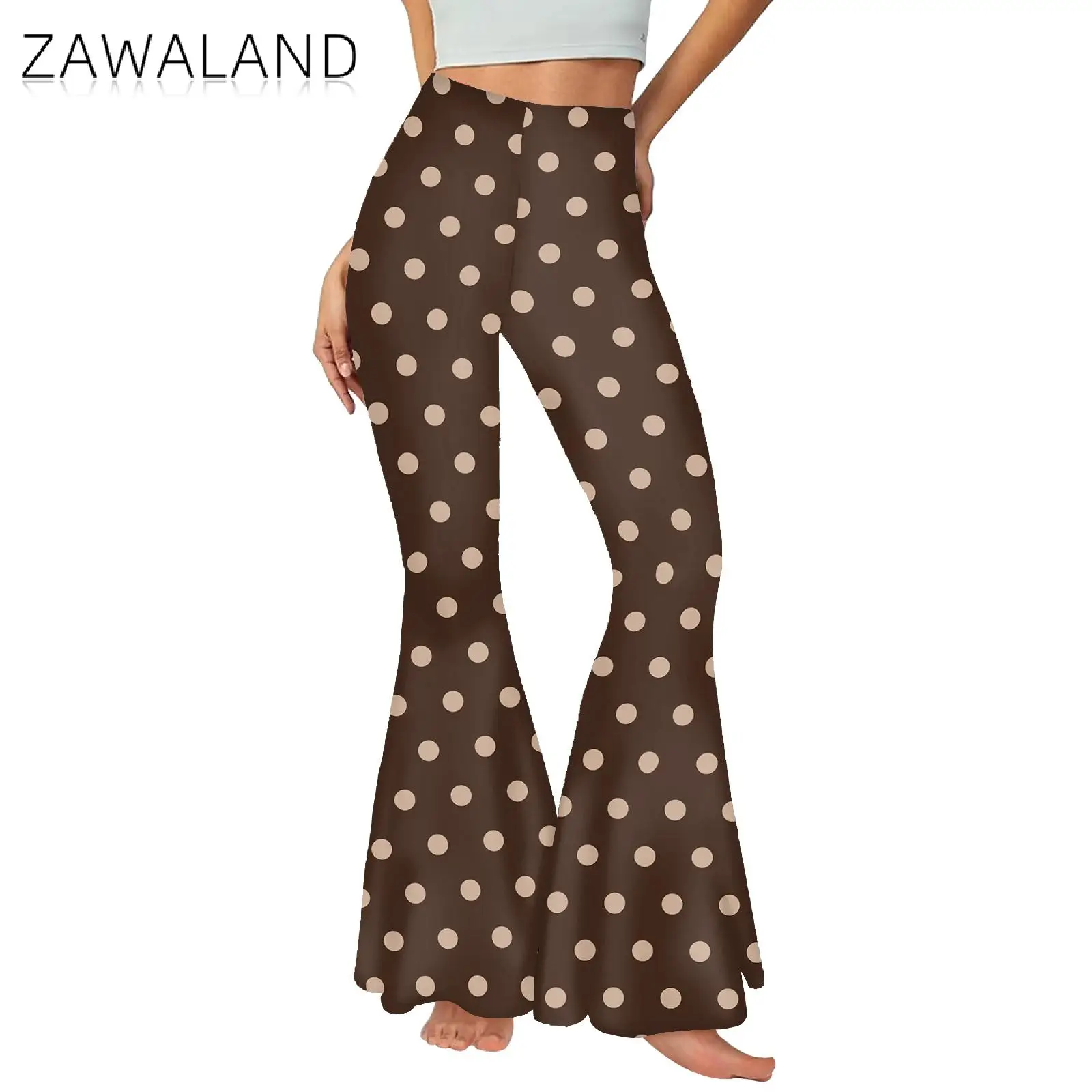 Zawaland Bell Bottoms Pants For Women High Waist Flower Leggings Clothing Fashion Polka Dot Printing Ladies Flared Trousers