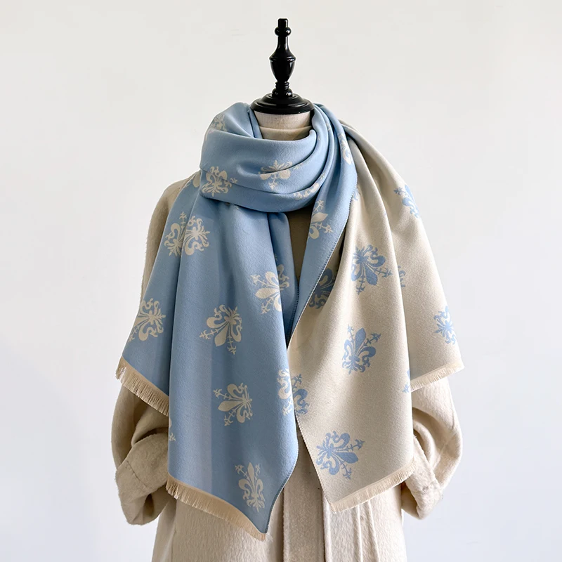 Luxuriöser, dicker, warmer Pashmina-Wickelschal aus Kaschmirimitat für Damen im Winter mit Stern-Jacquard-Design für Freizeitkleidung – Detail 8