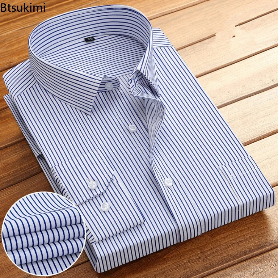 High-end Men's Long Sleeve Office Business Dress Shirts Solid Classic Single-breasted Suit Shirt Men Party Social Formal Clothes