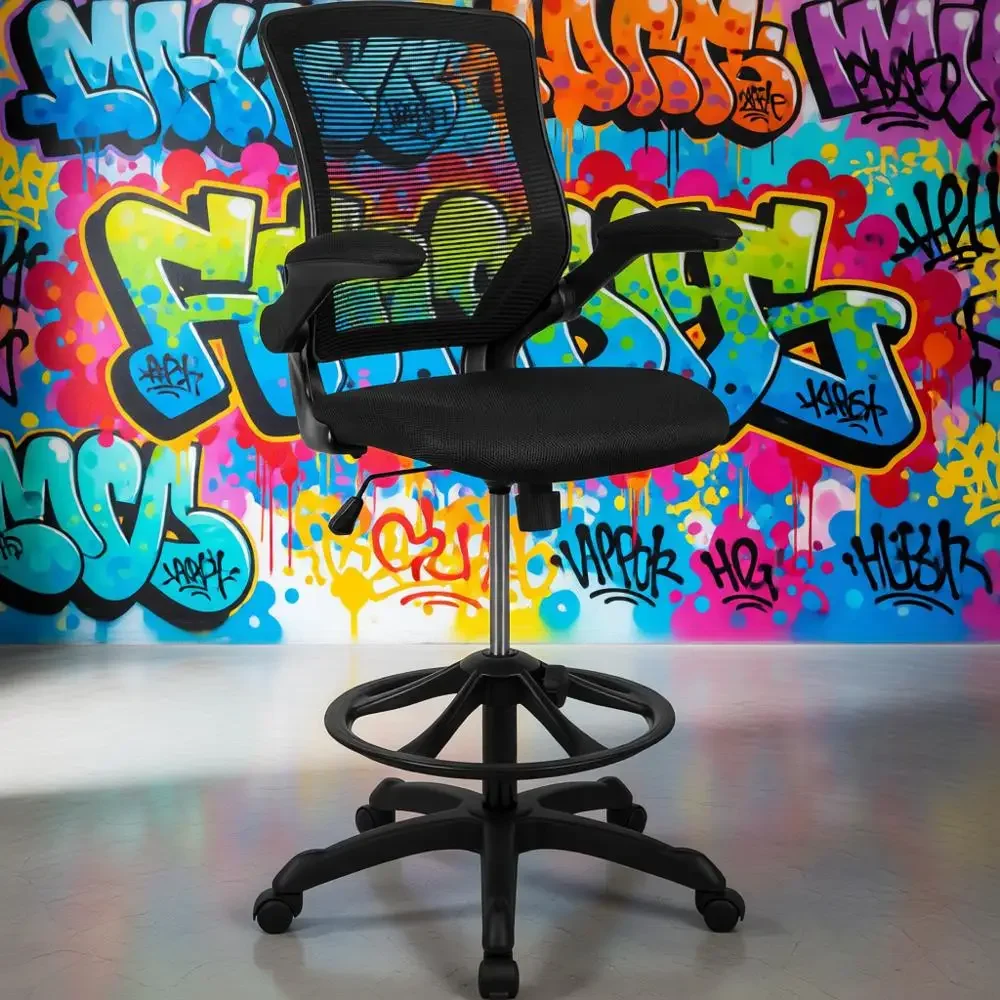 

Эргономичное вращающееся офисное кресло с регулируемой подставкой для ног, поясничной опорой и контролем высоты, черным сетчатым исполнительным сиденьем