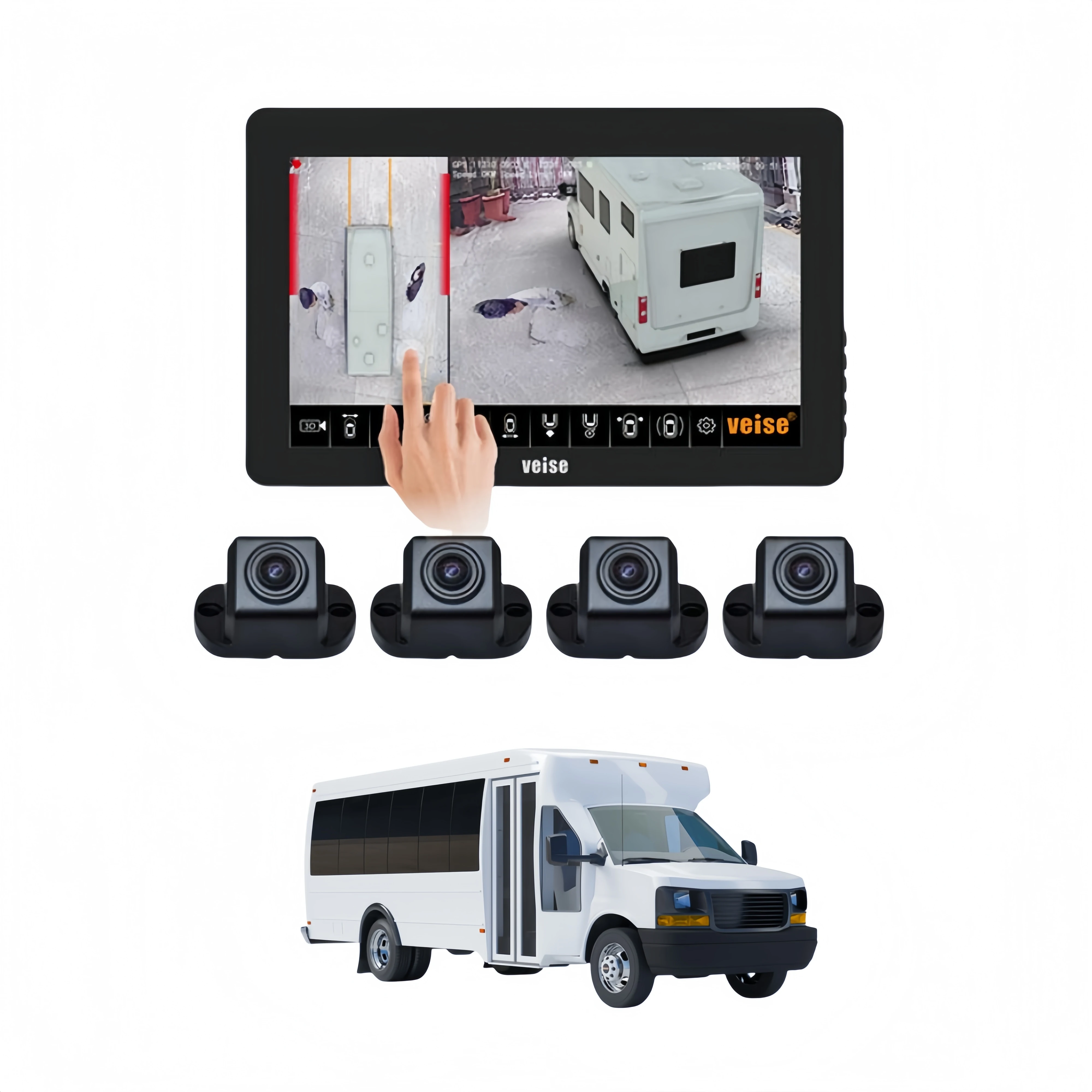 1080p 4 Camera 360 Degree Truck Bus 3d Panoramic Bird View Backup Camera System Avm Around View Monitor for Vans Campers