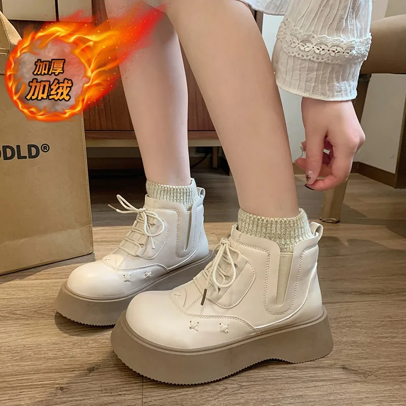 النساء منصة حذاء من الجلد الخريف الشتاء أنيقة لوليتا نمط السيدات أحذية كاجوال موضة بسيطة تنوعا الأحذية الجلدية النساء #2