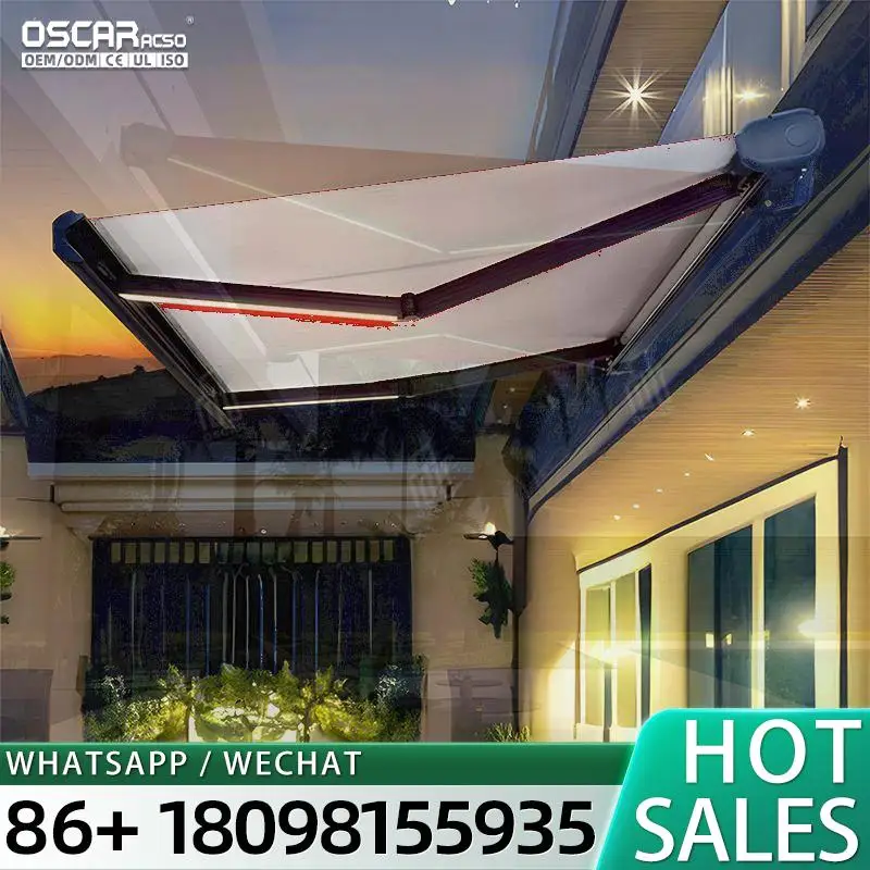 Retractable Aluminum Sunshade Canopy with Remote Control Waterproof UV Protection Electric Manual Operation for Patio Garden Bal