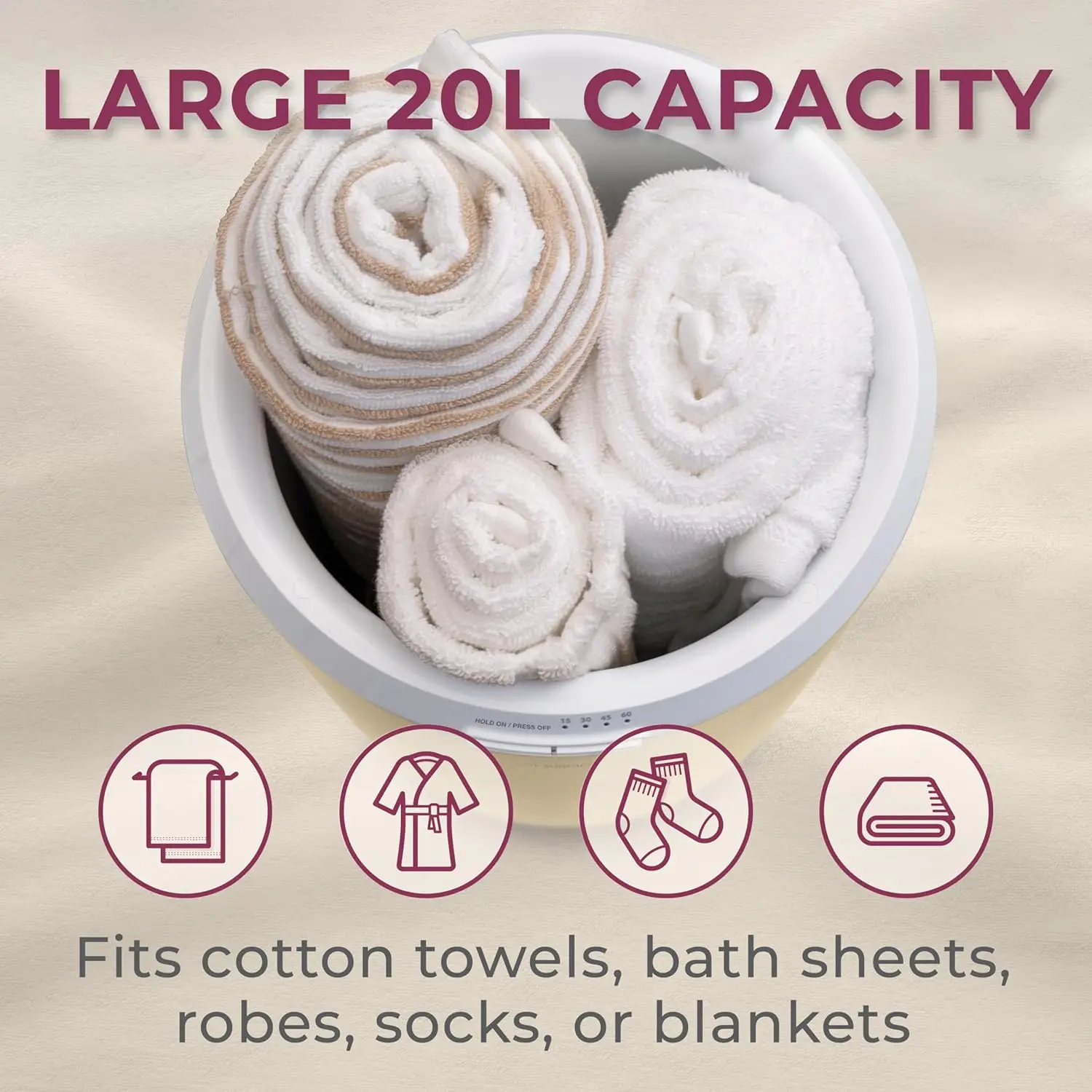 Large Aromatherapy Towel Warmer Bucket - with Essential Oil Wood Disk for Spa and Bathroom, Luxury Stainless Auto Shut off