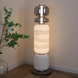 Nordic Designer Smoke White Glass LED Floor Lamp Bedroom Study Hotel Chandelier Living Room Sofa Atmosphere Art Decor Lighting