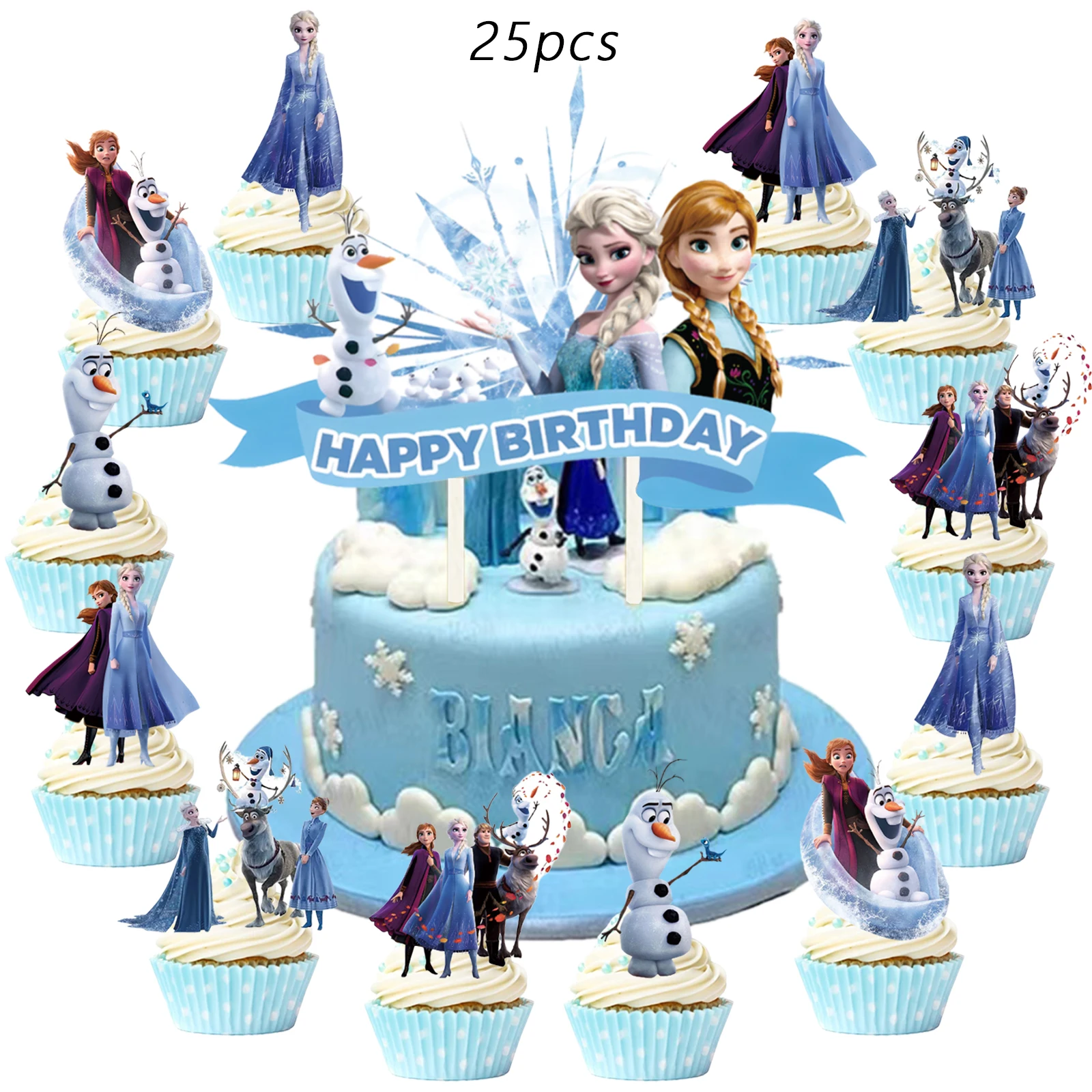 25 décorations de gâteau Disney Frozen, décorations de cupcakes, décorations d'anniversaire Frozen, fournitures pour fête sur le thème de Frozen