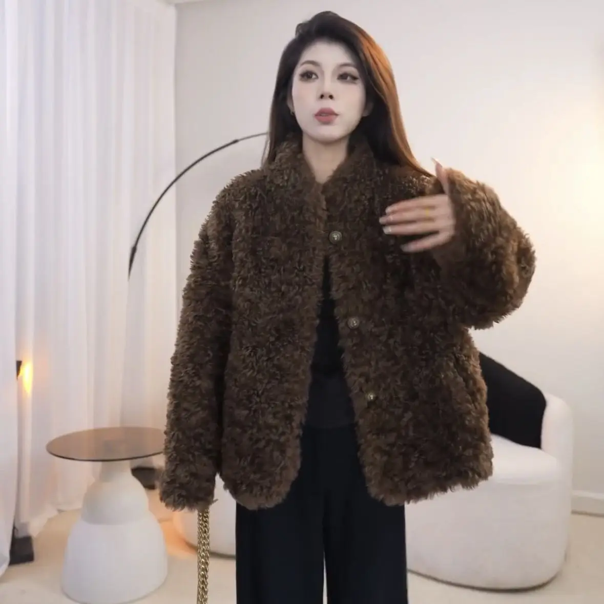 

Женская куртка из овечьей шерсти в стиле Харадзюку, пористая, из акульей кожи, средневековый стимпанк, Kpop, женские женские рукава, женские офисные