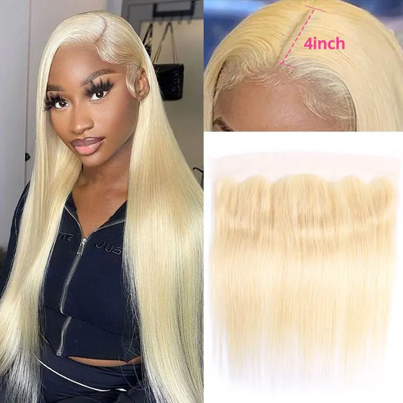 613 blondes menschliches Haar 13x4 Spitze Frontal verschluss vor gezupft transparente Spitze Frontal natürlichen Haaransatz 10-18 Zoll Verschluss