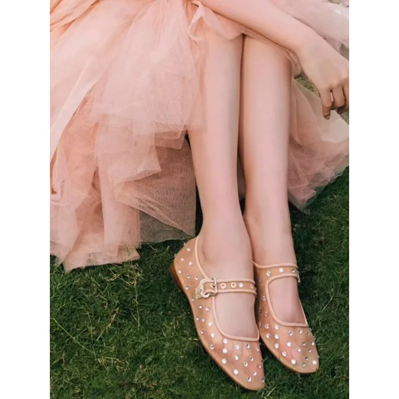 

Mary Jane Shoes Women's New Mesh Rhinestone Square Ballet Shoes in Summer 2025