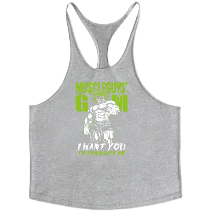 Chaleco deportivo con tirantes para hombre, ropa de entrenamiento físico de algodón puro sin mangas con tirantes en forma de I, ropa holgada para entrenamiento físico