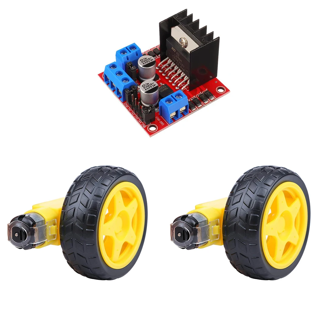 2 Sets DC Gearbox Motor TT Motor Tire Wheel DC 3-6V 1:48 Male Connector with 1Pc L298N Motor Drive Controller Board