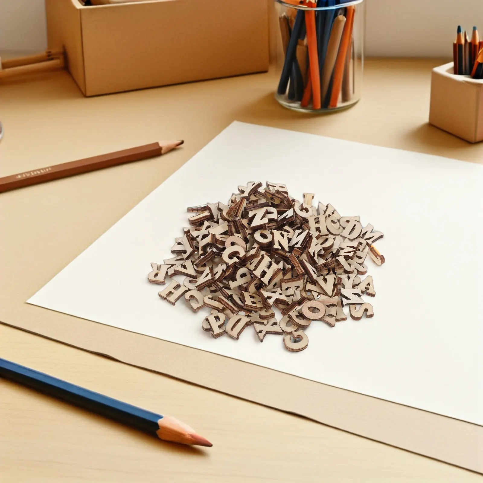 416 Stück Natürliche Holz-Buchstaben-Ausschnitte 0,59 Zoll DIY Alphabet-Ornamente für Wanddekoration Handwerk Geschenke im Vintage-Stil