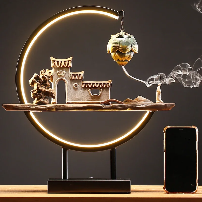 

Ambient Glow Backflow Incense Burner Modern Dual Aroma Diffuser LED Zen Mood Light Foyer & Living Room Sanctuary Decor Gift