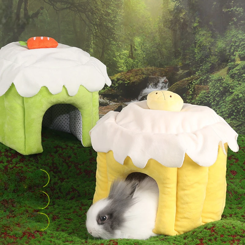 Cute Cake House Nest Rabbit Cave Autumn Winter Warm Bottomless Cotton Nest for Small Pet Bottomless Shelter Guinea Pig Hamsters