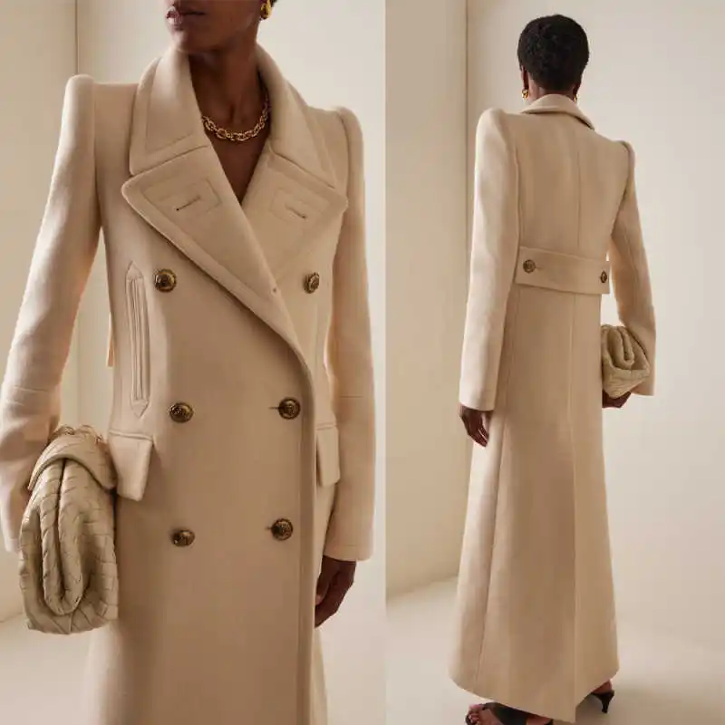 ربيع جديد المرأة معطف الصوف كم طويل مزدوجة الصدر ملابس خارجية موضة مريحة الأعمال مكتب ارتداء مخصص #1
