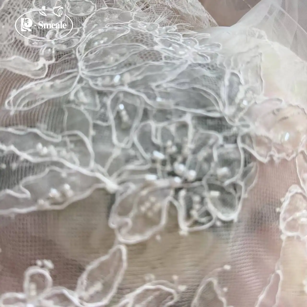3 Meter/Stück. Seil-Stickerei, Perlen, Pailletten, Spitzenkopfschleier, Hochzeitskleid, Dekorationszubehör, handgemachter DIY-Spitzenbesatzstoff. – Detail 5