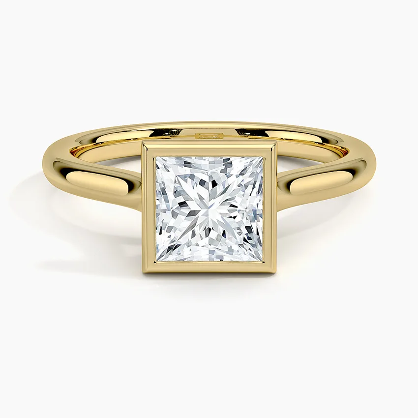 Moissanite 2ct Princess Cut Bezel Set S925 Sterling Silver Fine Bridal Ring Engagement Wedding Daily Luxury Jewelry For Women