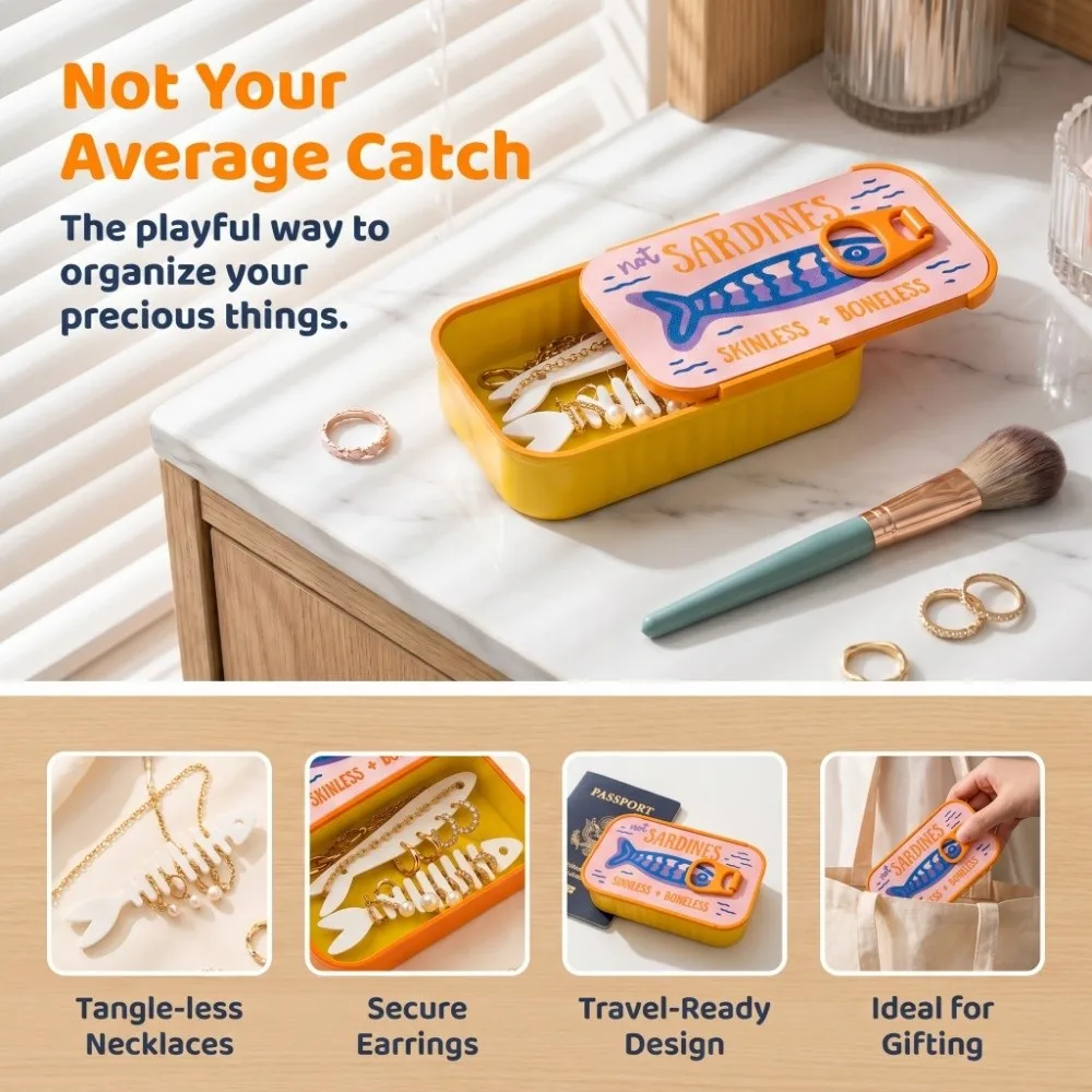 3D Printed Sardine Tin Jewelry Box Multi Functional Durable Necklace and Earring Storage Box Creative Decorative