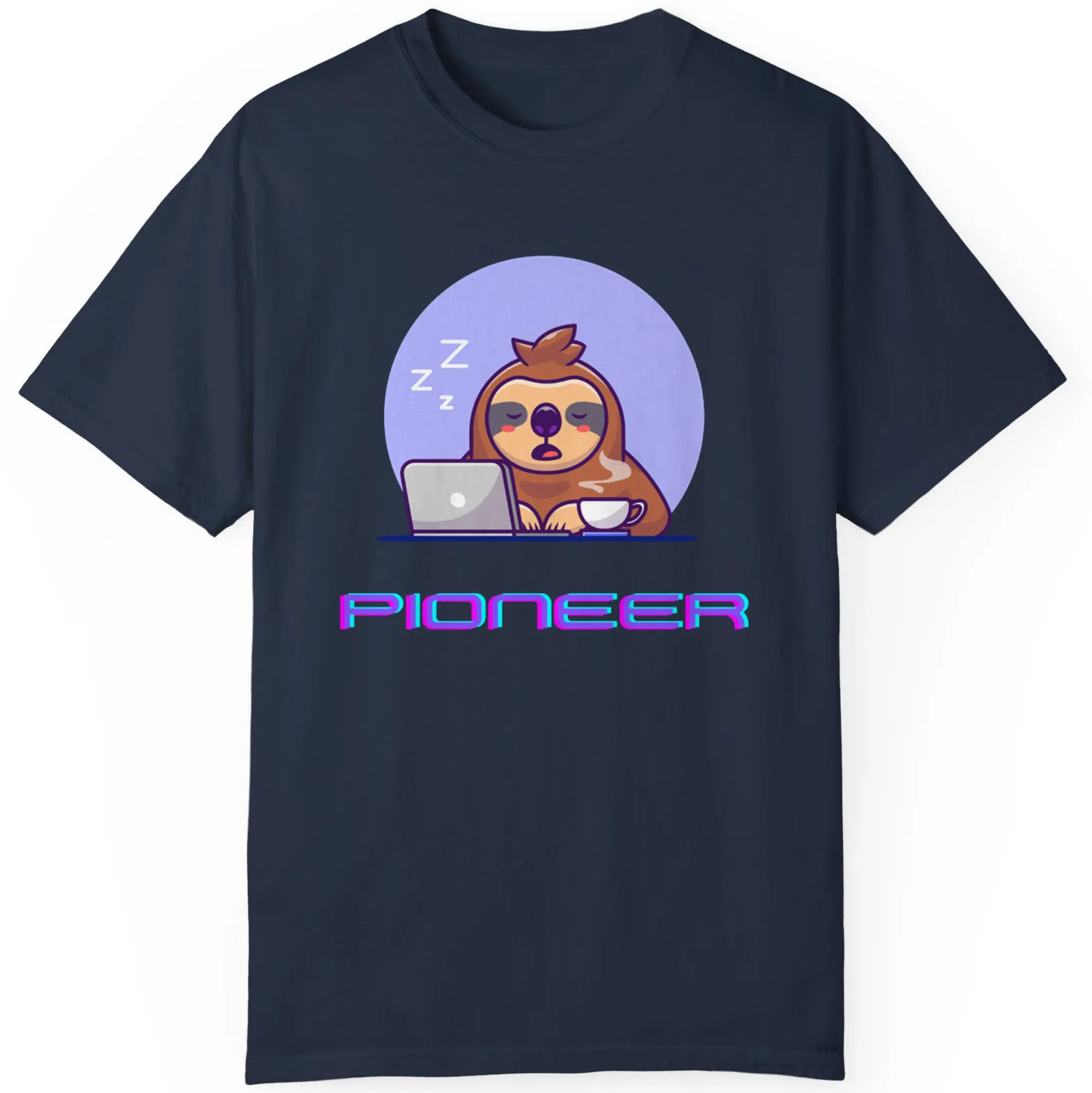 Sleepy Sloth With Laptop And Coffee Pioneer Day Best Gift Unisex T-Shirt