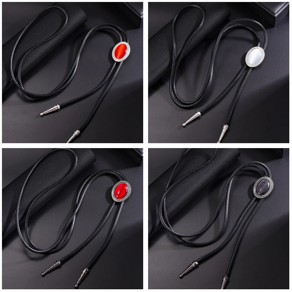 

Модный эллиптический кулон с драгоценным камнем, галстук-боло в стиле ретро, аксессуар для рубашки, воротник, веревка, кожаное ожерелье, галстук, модный галстук