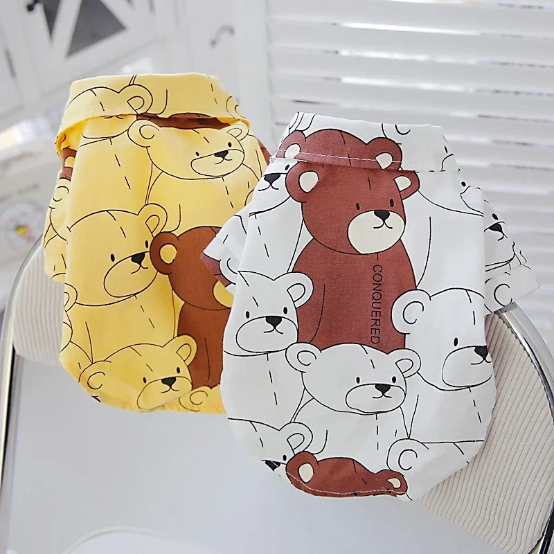 Cotton Bear Print Dog Shirt for Pet Yellow White Cotton Bichon Chihuahua Small Puppy Animal Cat Apparel Summer Coat Jacket Goods