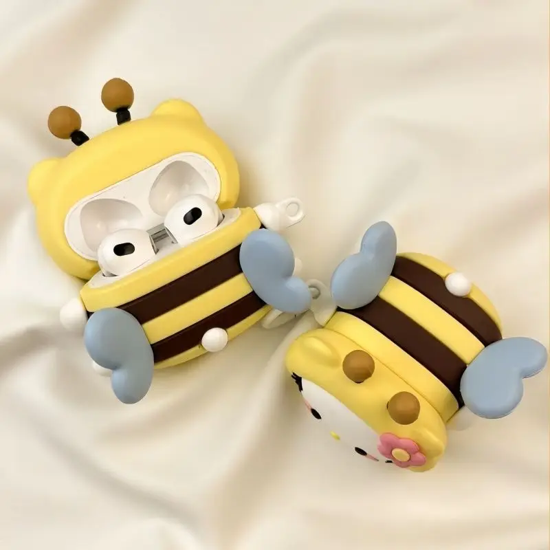 Hello Kitty étui pour Apple AirPods 1 2 3 4 Airpod Pro 3D abeille porte-clés sans fil écouteur Bluetooth casque étui couverture en Silicone