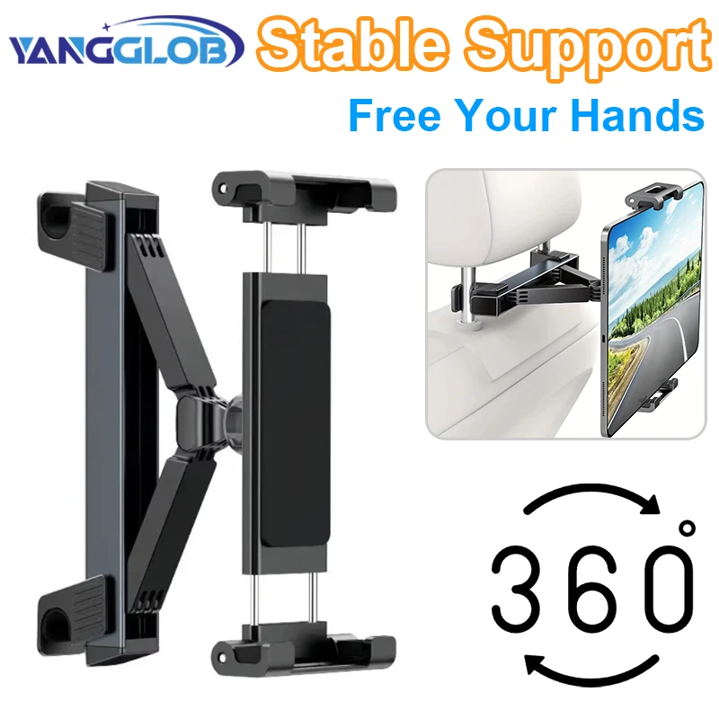 360 Degree Rotation Car Phone Holder & Tablet Mount for Rear Seat - High Quality & Comfortable Headrest Pillow Bracket