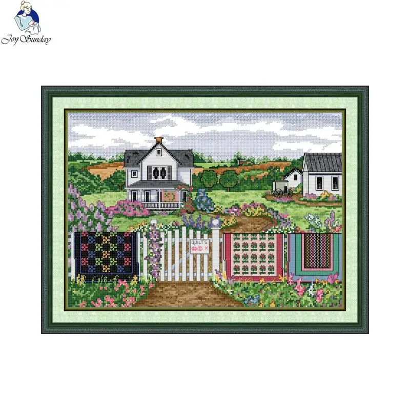 Joy Sunday Autumn Manor Cross Stitch Complete Set Handmade DMC 11CT 14CT DIY Embroidery Room Home Decor Handicrafts Sewing Kit