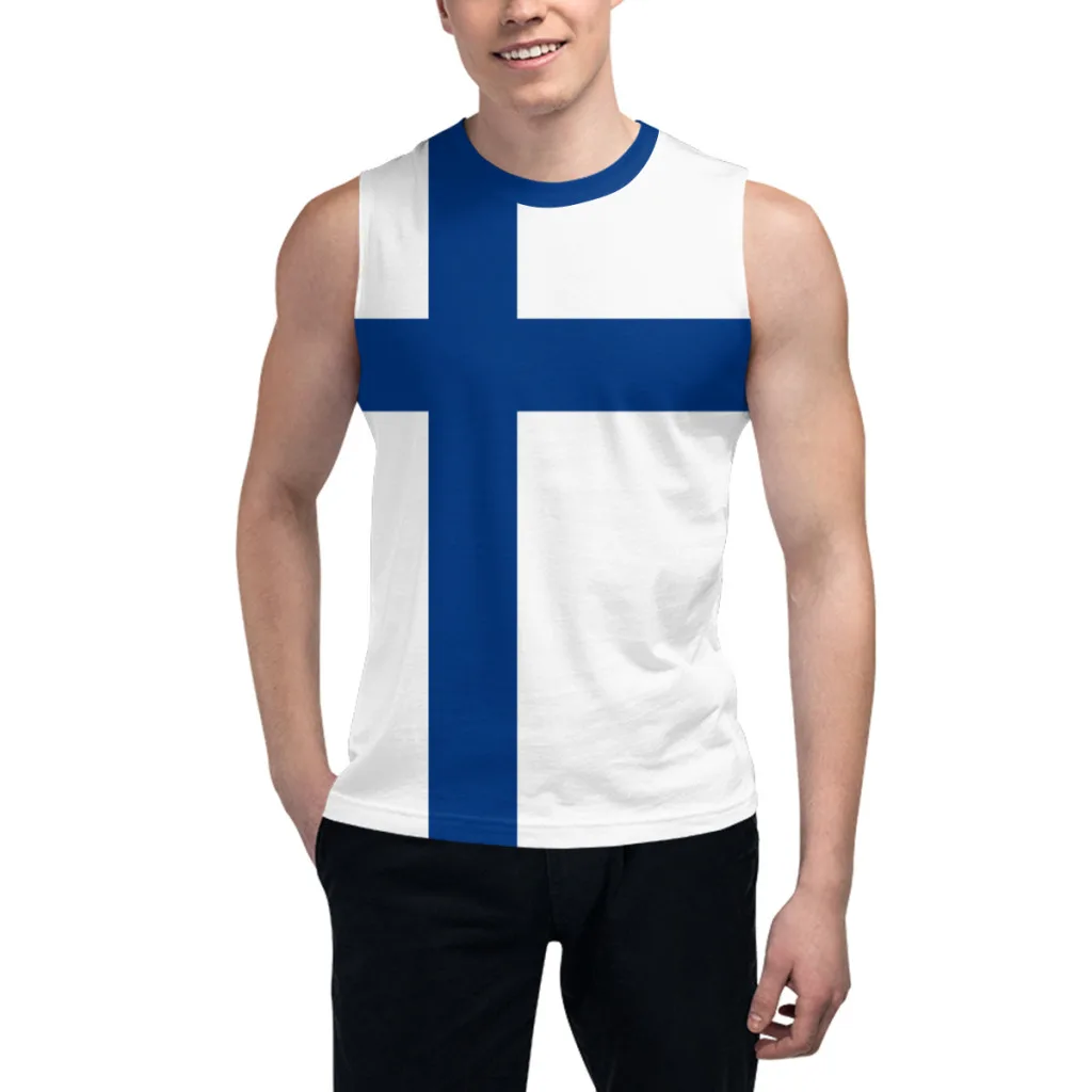 

Sleeveless T-shirt Finland Flag 3D Men's Boys Tshirt Gyms Tank Tops Fitness Joggers Basketball Training Vest